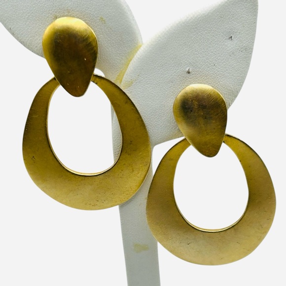 Huge Les Bernard Matte Gold Plate Door Knocker Clip Earrings